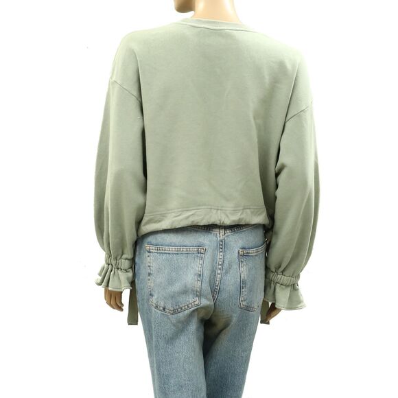 Maeve Anthropologie Big Top Sweatshirt Cotton Pullover Solid Green XS 286376 - Picture 5 of 7